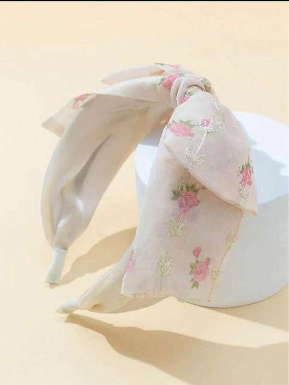 White Floral Embroidered Knot Headband - Women Accessories - Picture 2 of 3